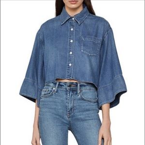 BCBGMAXAZRIA Chambray Button-Down Crop Top - Gabby